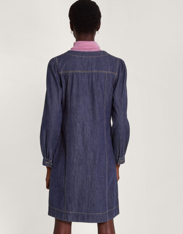 Monsoon Denim Button Through Shirt Dress Blue - Image 4