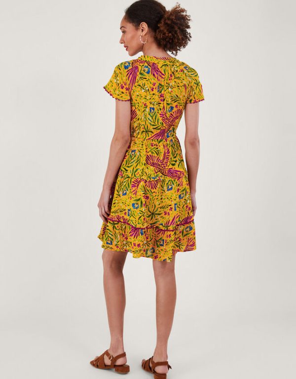 Monsoon Floral and Palm Print Dress Yellow - Image 3