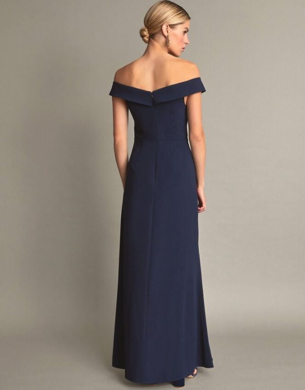 Monsoon Beatrice Crepe Bardot Maxi Dress Blue - Image 3