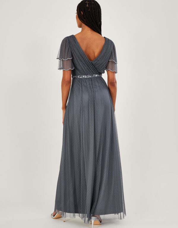 Monsoon Isla Spot Mesh Maxi Dress Blue - Image 3