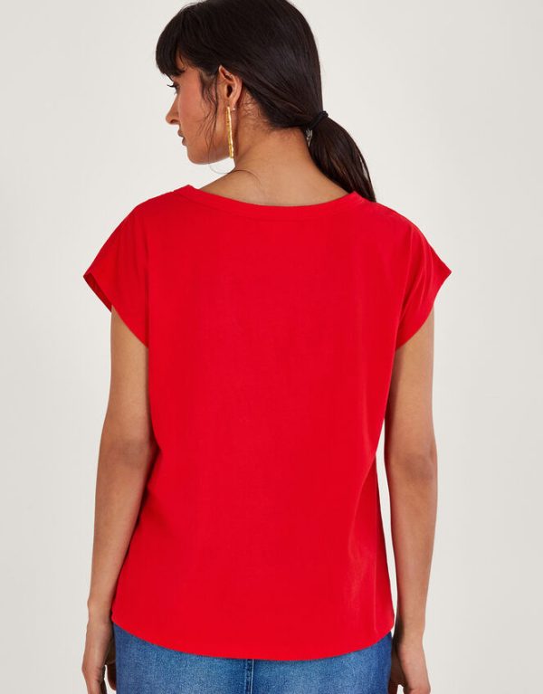 Monsoon Floral Cut-Out T-Shirt Red - Image 3