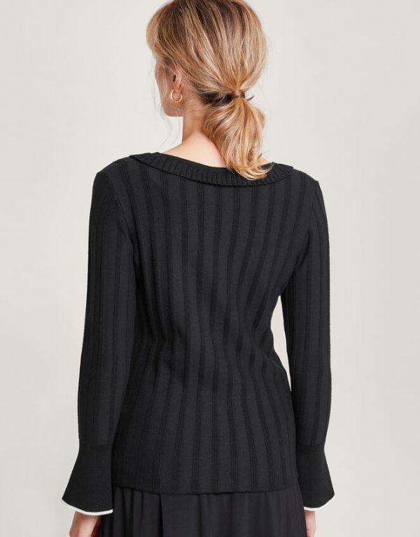 Monsoon Smart Ribbed Frill Jumper Black - Image 3