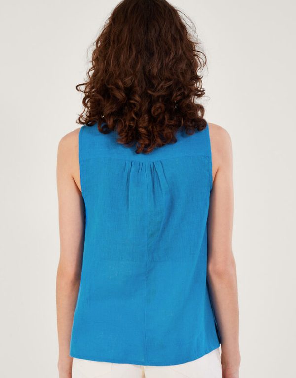 Monsoon Long Line Tank Top in Linen Blend Blue - Image 3