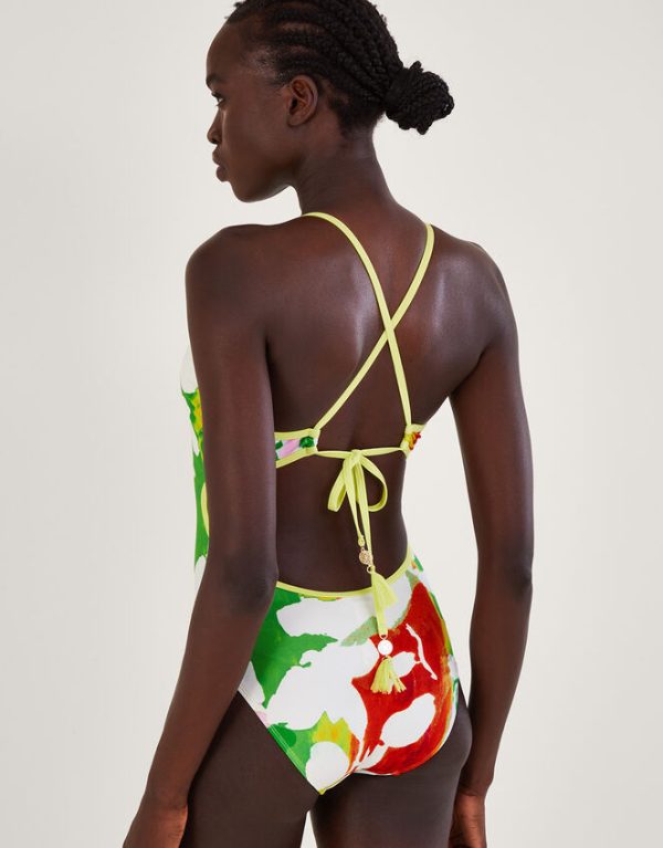 Monsoon Abstract Floral Print Swimsuit with Recycled Polyester Green - Image 3