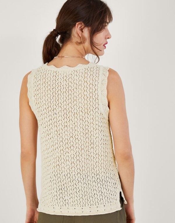 Monsoon Pointelle Knit Sleeveless Tank Ivory - Image 3