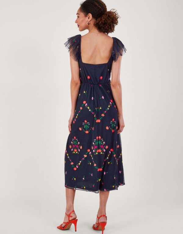 Monsoon Bonnie Floral Embroidered Tea Dress Blue - Image 3