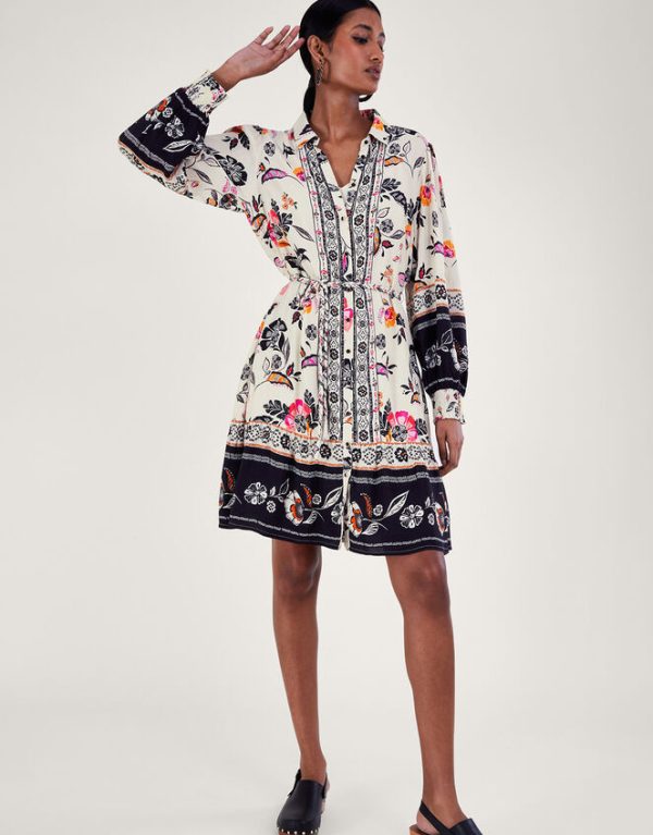 Monsoon Floral Shirt Dress Ivory - Image 3