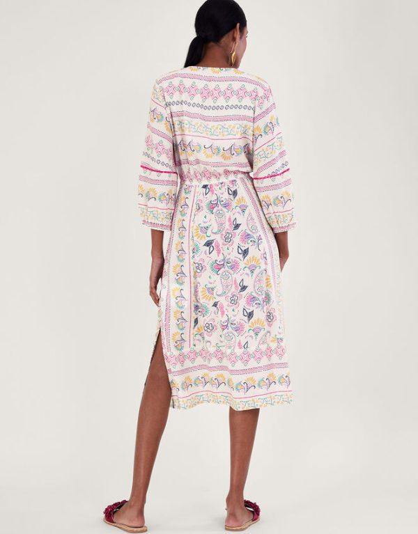 Monsoon Embroidered Print Dress in LENZING™ ECOVERO™ Ivory - Image 3