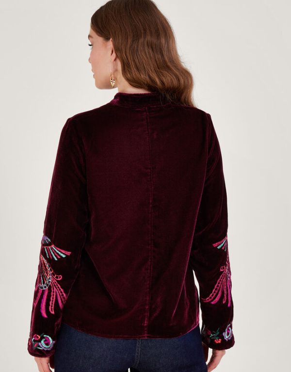 Monsoon Verina Embroidered Velvet Jacket Red - Image 3