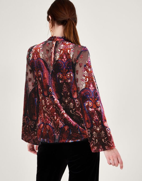 Monsoon Peri Paisley Devore Top Black - Image 4