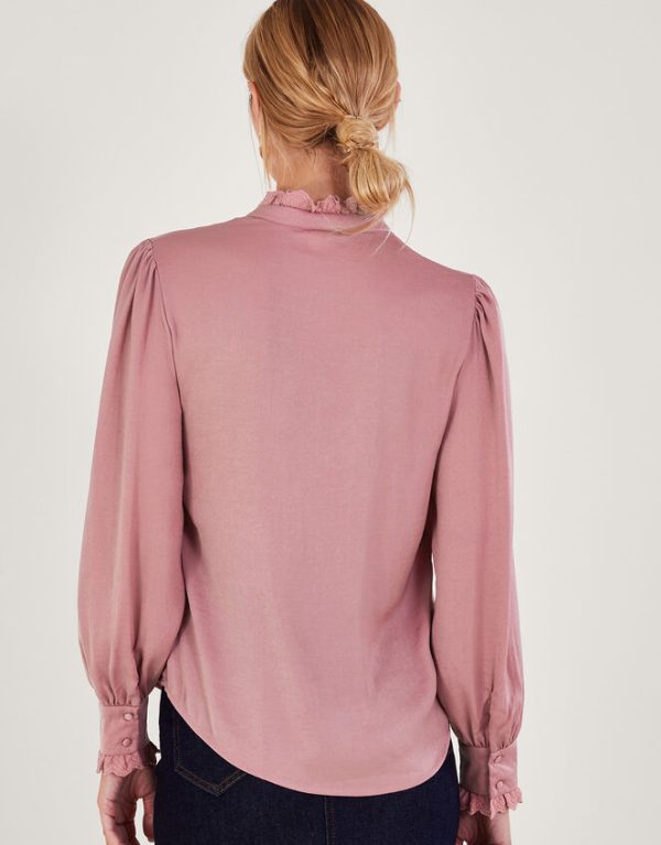 Monsoon Perry Satin Pintuck Blouse Pink - Image 3