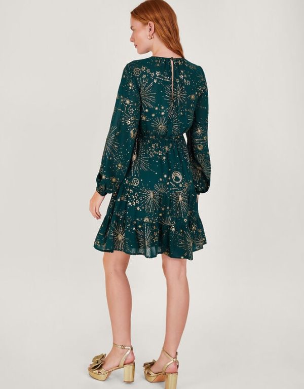 Monsoon Cassie Zodiac Dress Teal - Image 3