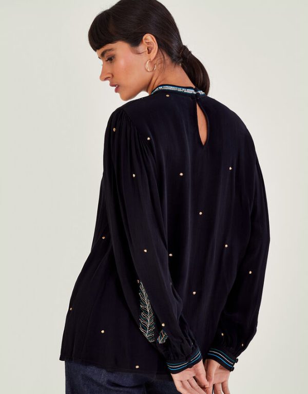 Monsoon Casey Embroidered Blouse Black - Image 3