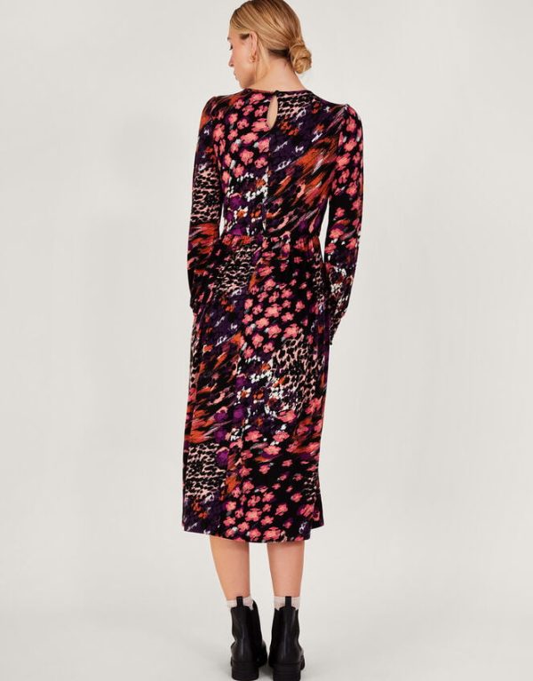 Monsoon Genesis Animal Print Dress Black - Image 3