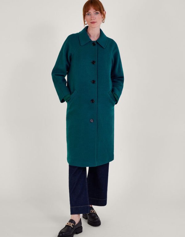 Monsoon Farah Single Breasted Coat Teal - Image 3