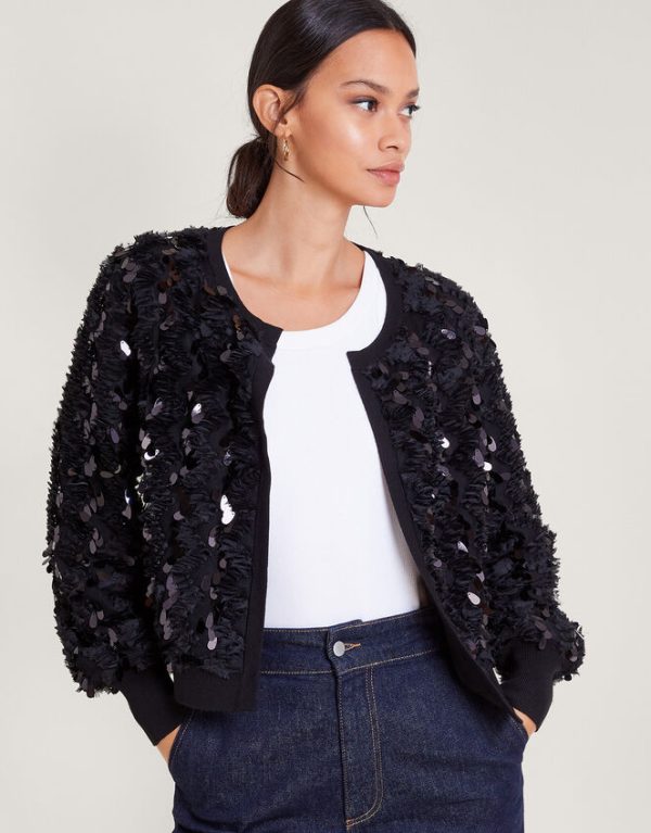 Monsoon Sienna Sequin Cardigan Black - Image 3