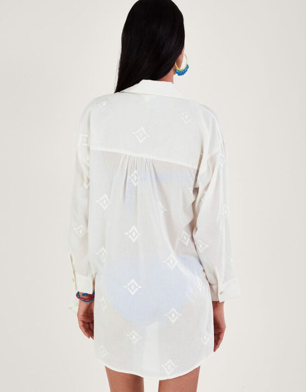 Monsoon Diamond Embroidered Beach Shirt White - Image 3