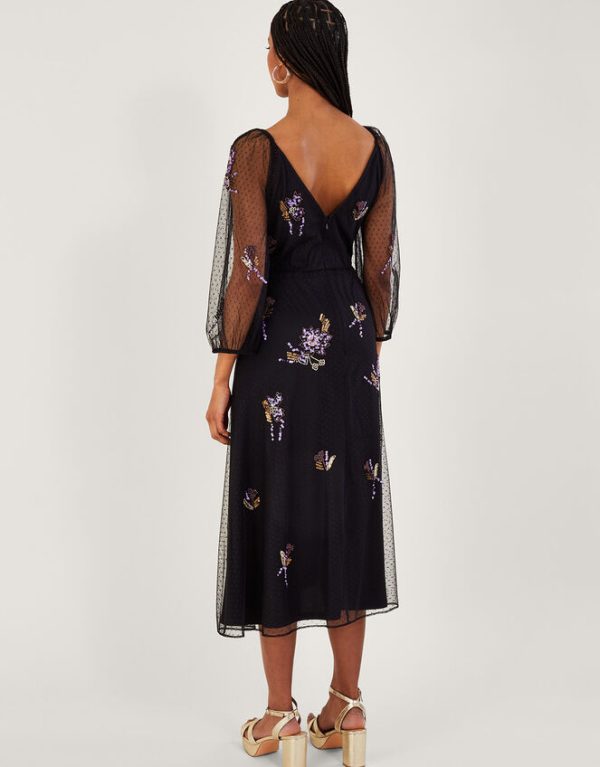 Monsoon Eloise Embellished Tea Dress Black - Image 3