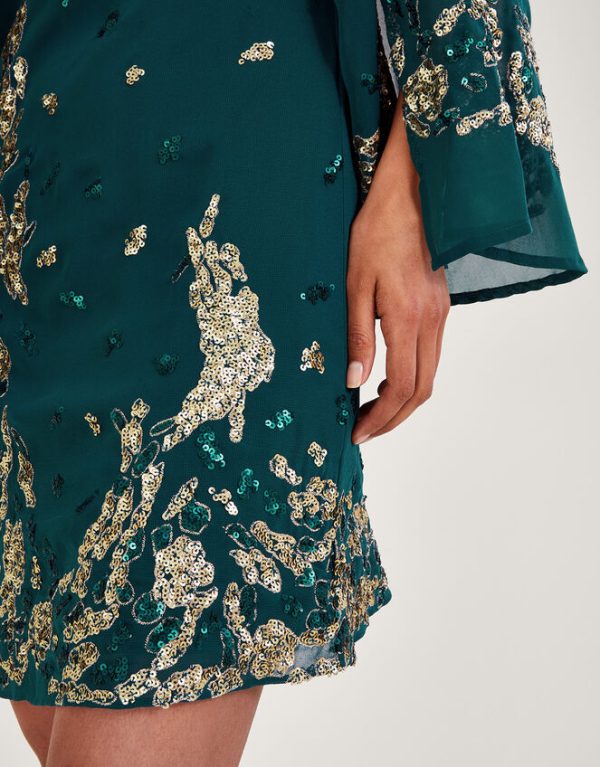 Monsoon Avery Embellished Tunic Dress Green - Image 3