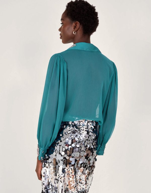 Monsoon Lorenna Embellished Blouse Teal - Image 3