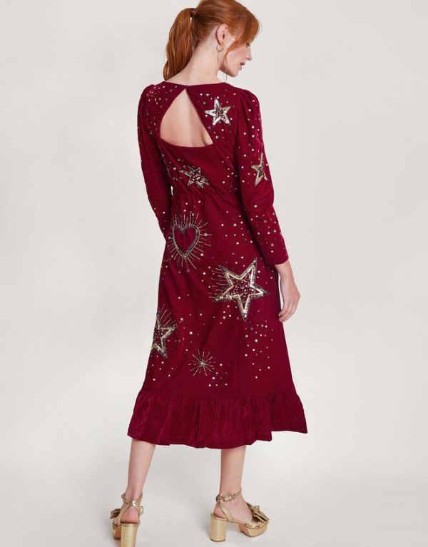 Monsoon Kata Embellished Velvet Dress Red - Image 3