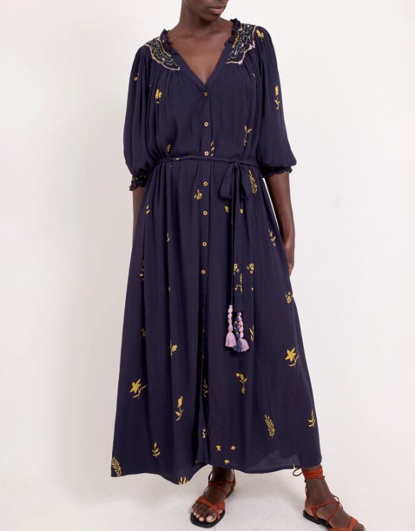 Monsoon East Miranda Belted Long Sleeve Midi Dress Blue - Image 5