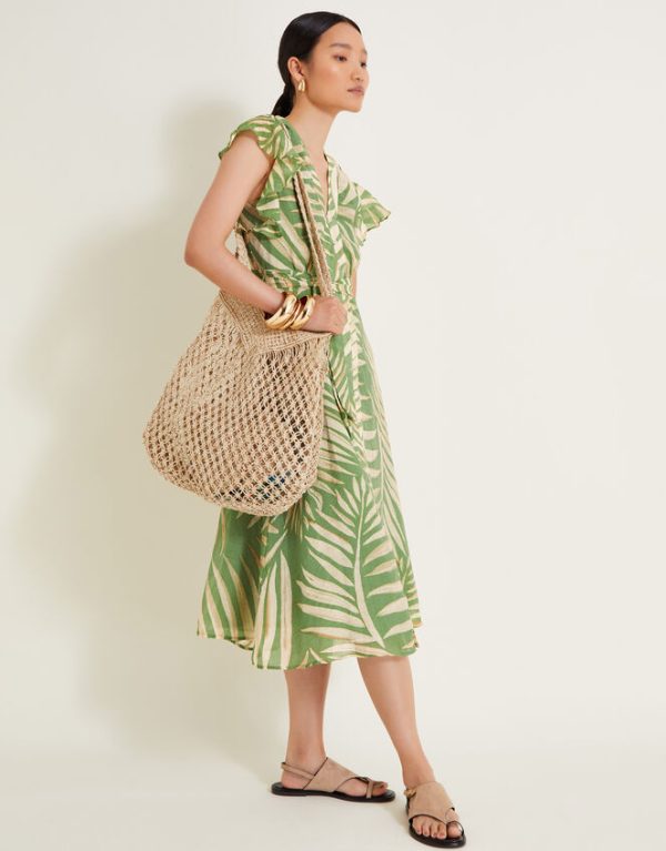 Monsoon Parmella Print Ruffle Dress Green - Image 5