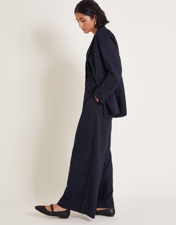 Monsoon Paige Pinstripe Wide Leg Trousers Blue - Image 5