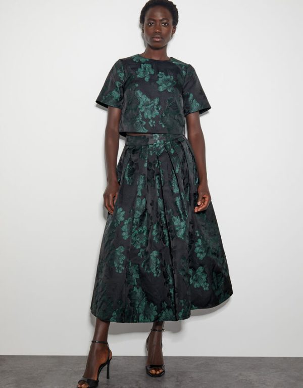 Monsoon Julie Jacquard Skirt Green - Image 5