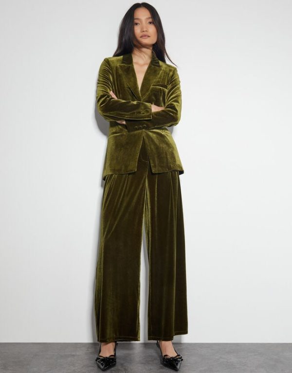 Monsoon Valery Wide Leg Velvet Trousers Green - Image 5