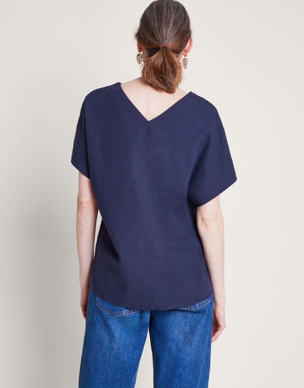 Monsoon Viola V-Neck Pintuck T-Shirt Blue - Image 4