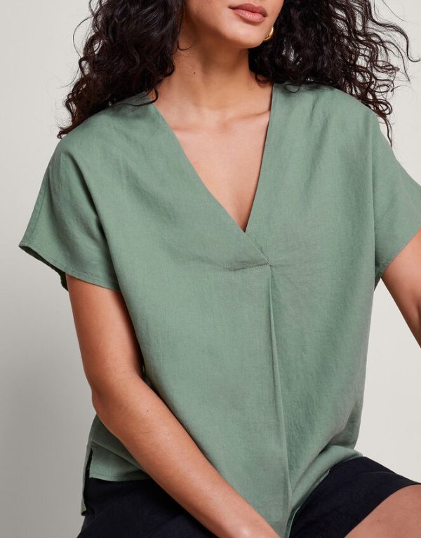 Monsoon Viola V-Neck Pintuck T-Shirt Green - Image 4