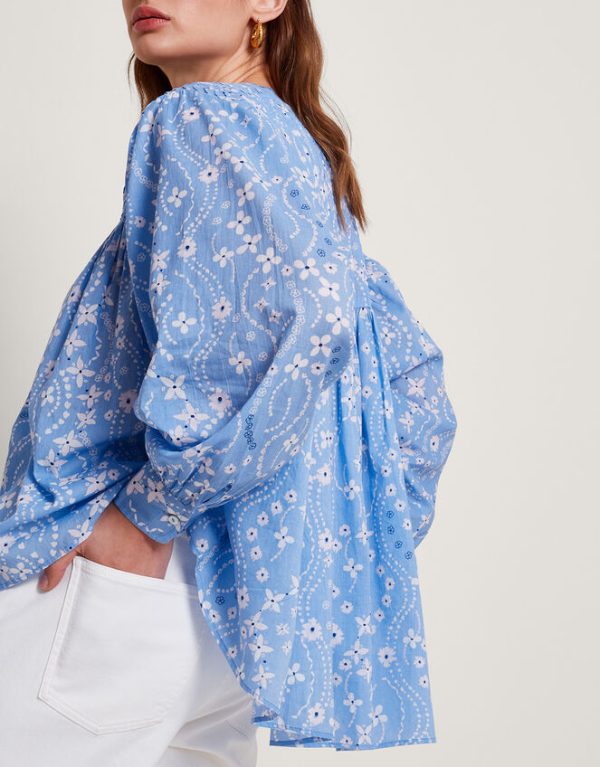 Monsoon Dahlia Print Oversized Shirt Blue - Image 4