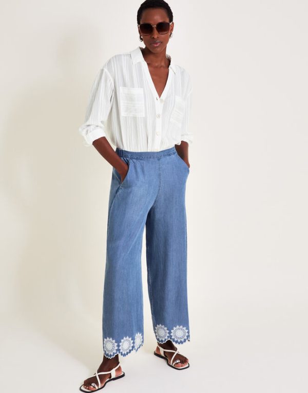 Monsoon Talia Embroidered Trousers Blue - Image 5