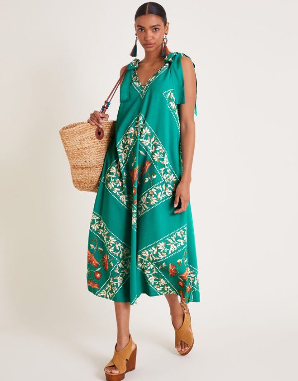 Monsoon Mila Border Print Midi Dress Teal - Image 6