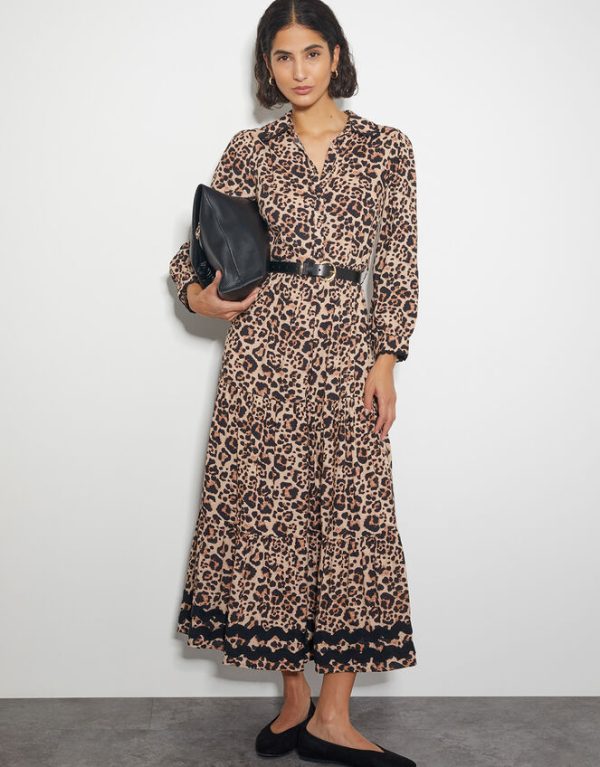 Monsoon Lola Leopard Print Maxi Dress Brown - Image 5