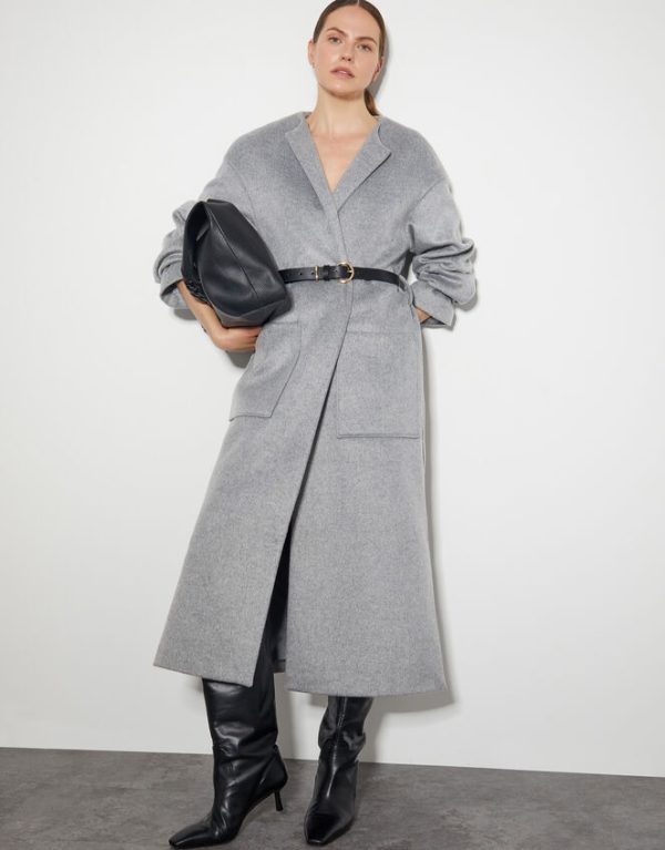 Monsoon Cassie Long Belted Coat Grey - Image 5