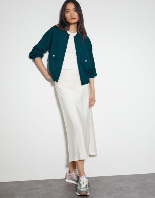 Monsoon Nora Knit Bomber Jacket Teal - Image 5