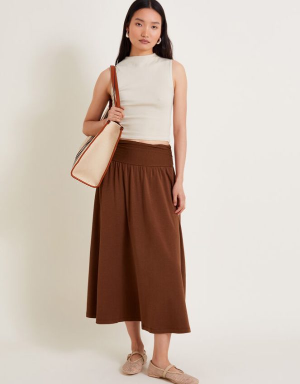 Monsoon Jourdana Jersey Midi Skirt Brown - Image 5