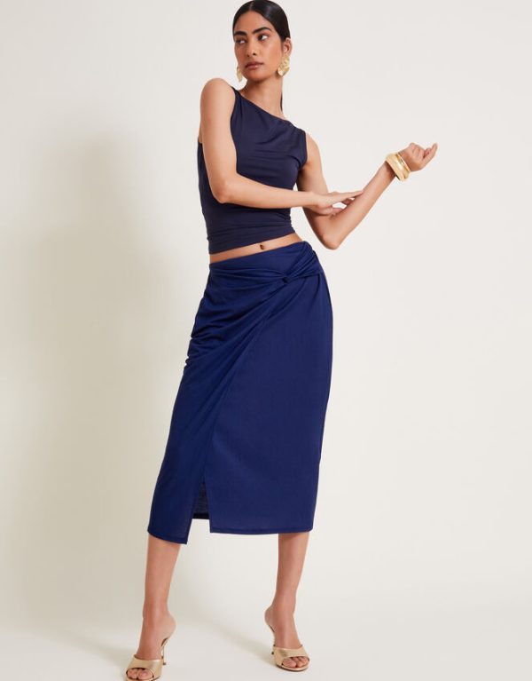 Monsoon Winnie Wrap Midi Skirt Blue - Image 5