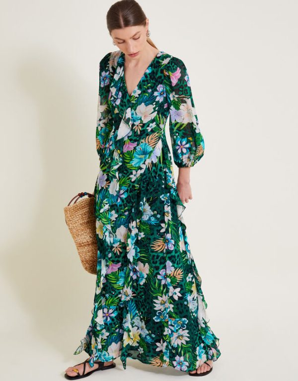 Monsoon Ani Floral Ruffle Dress Green - Image 5