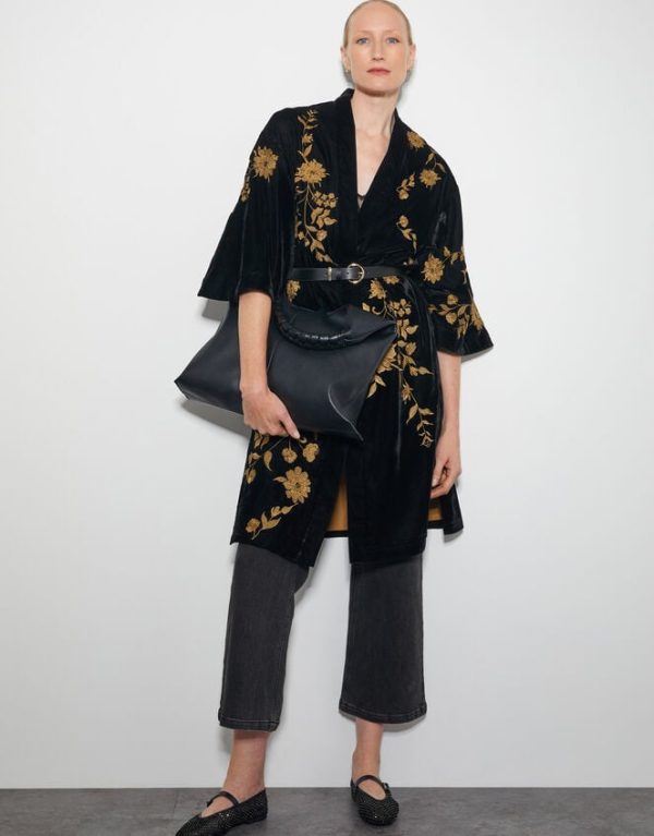 Monsoon Kendra Embroidered Floral Velvet Kimono Black - Image 5