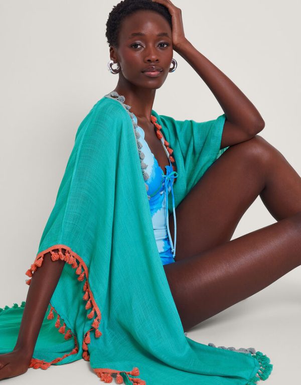 Monsoon Contrast Tassel Beach Cover-Up Blue - Image 4