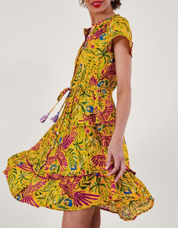 Monsoon Floral and Palm Print Dress Yellow - Image 4