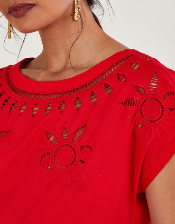 Monsoon Floral Cut-Out T-Shirt Red - Image 4