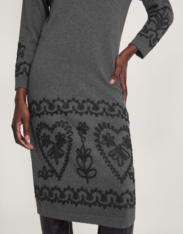 Monsoon Cornelli Embroidered Jumper Dress Grey - Image 4