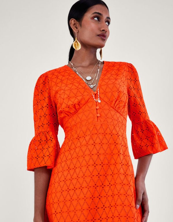 Monsoon Broderie Dress Orange - Image 4