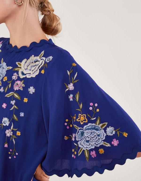 Monsoon Olla Embroidered Floral Kimono Top Blue - Image 4