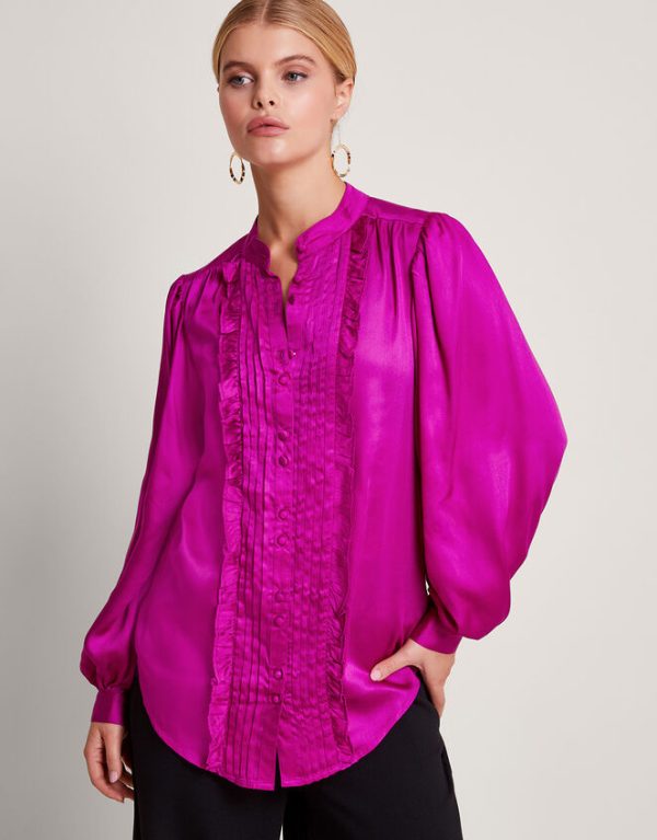 Monsoon Lana Ruffle Satin Blouse Pink - Image 4