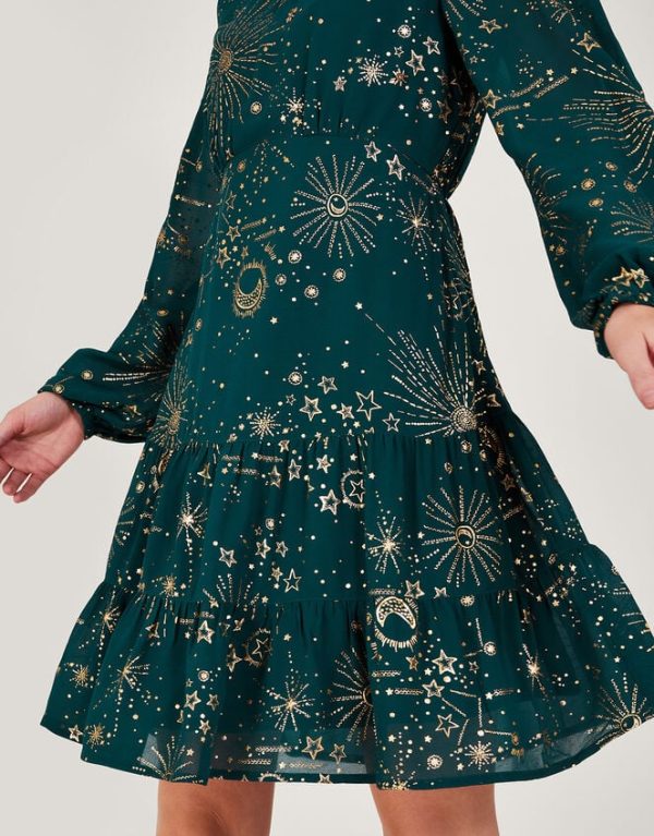 Monsoon Cassie Zodiac Dress Teal - Image 4